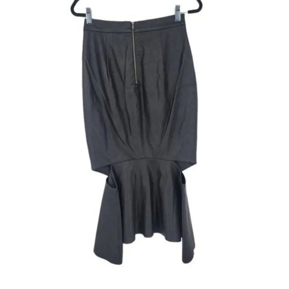 Bardot Milano Faux Leather Black Figure Hugging Peplum Edge Midi Skirt Size 4